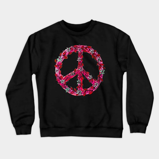 Pink Flower Power Peace Sign Crewneck Sweatshirt by Heartsake